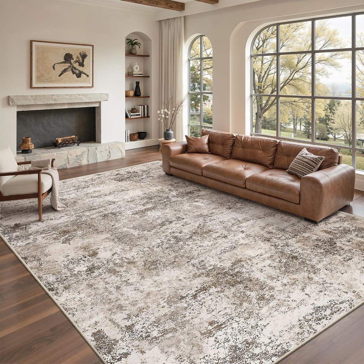 Art&Tuft Washable Abstract Block Styled Indoor Area Rug - Anti-Slip Backing, Stain-Resistant, Soft-Step Modern Minimalist Rug for Living Room, Bedroom Decor, Room Accessories
