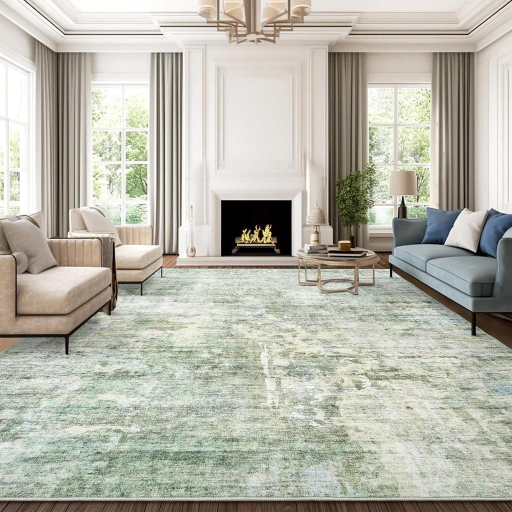 Art&Tuft Washable Abstract Block Styled Indoor Area Rug - Anti-Slip Backing, Stain-Resistant, Soft-Step Modern Minimalist Rug for Living Room, Bedroom Decor, Room Accessories