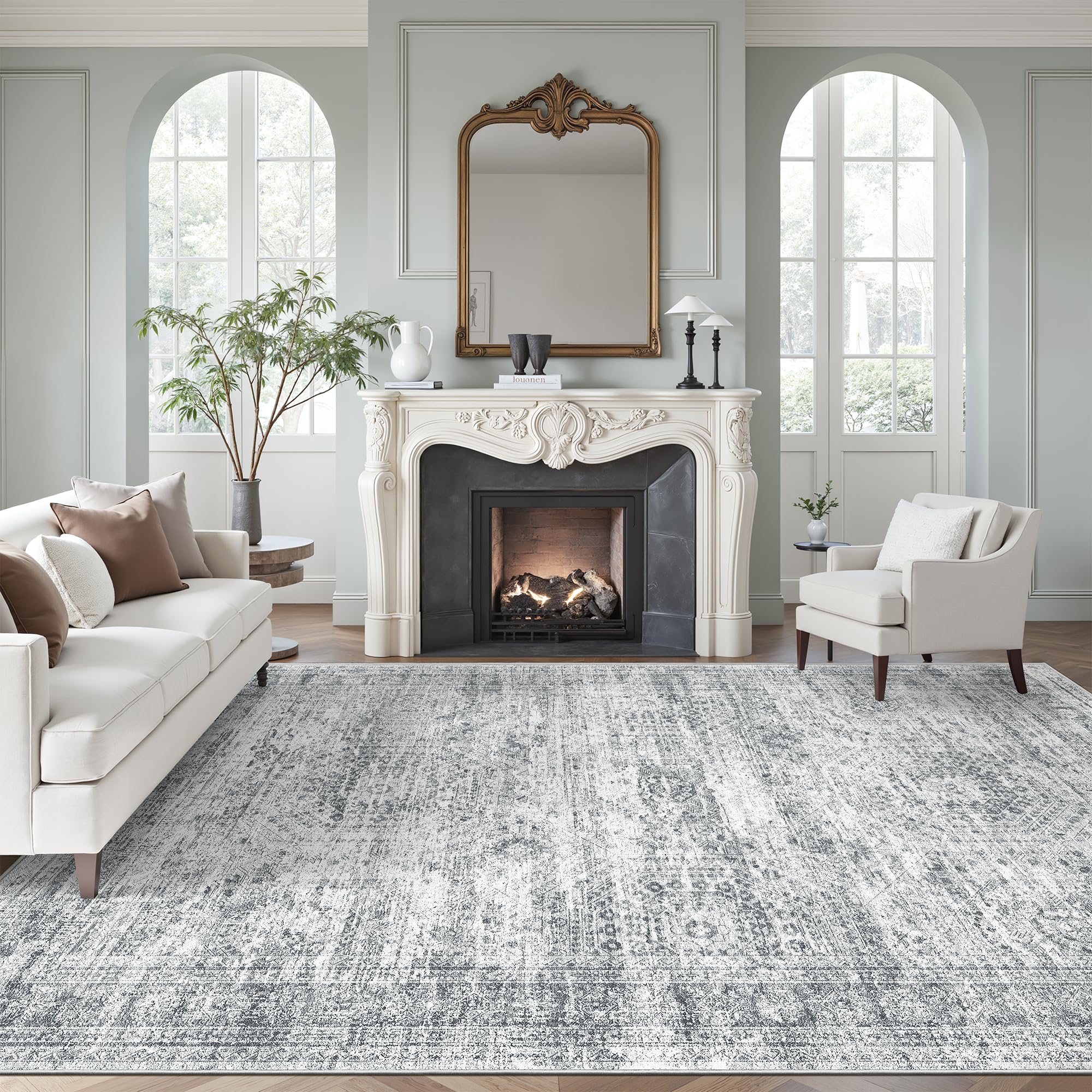 Vintage beige living room rug