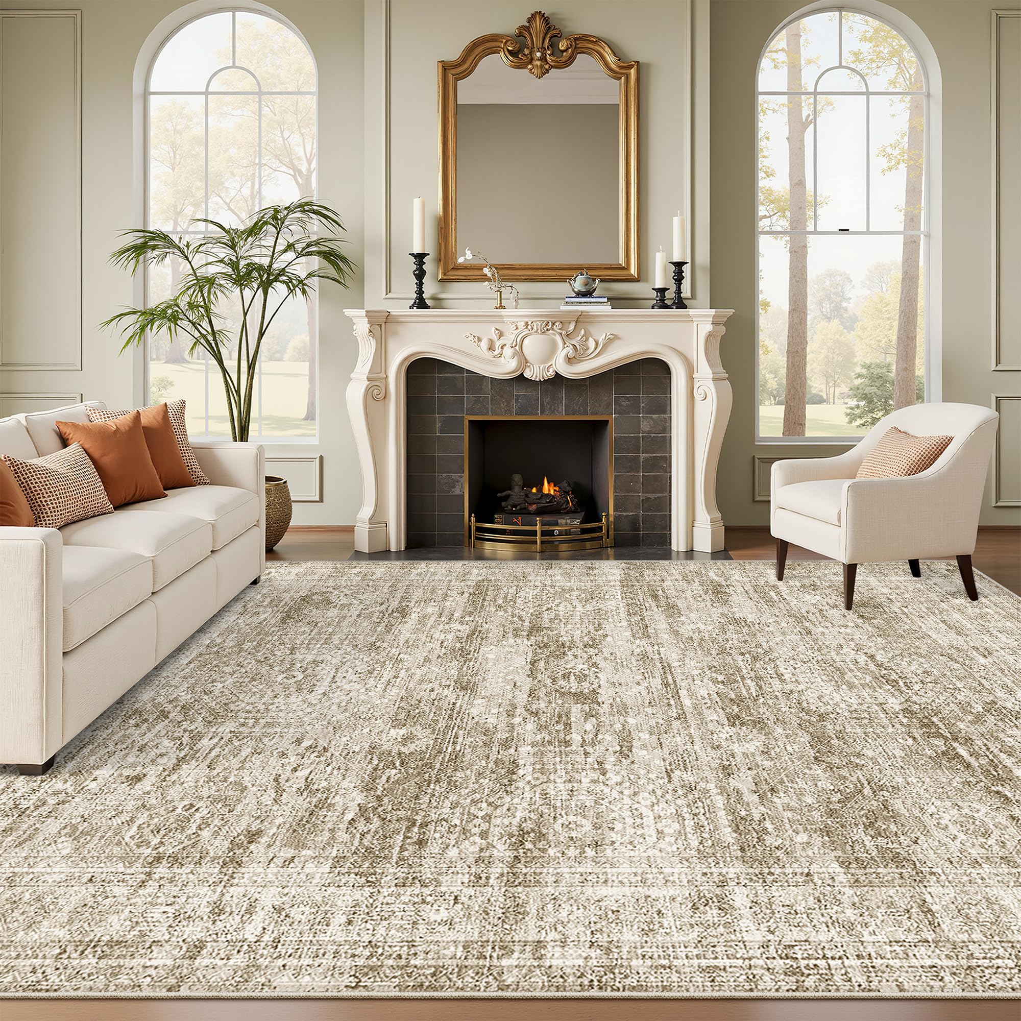 Vintage beige living room rug