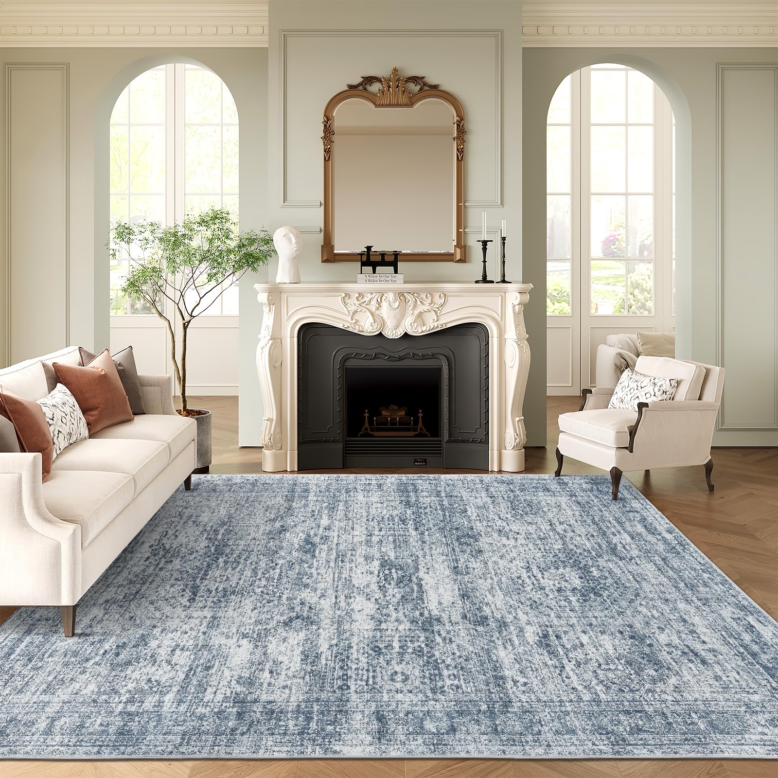 Vintage beige living room rug