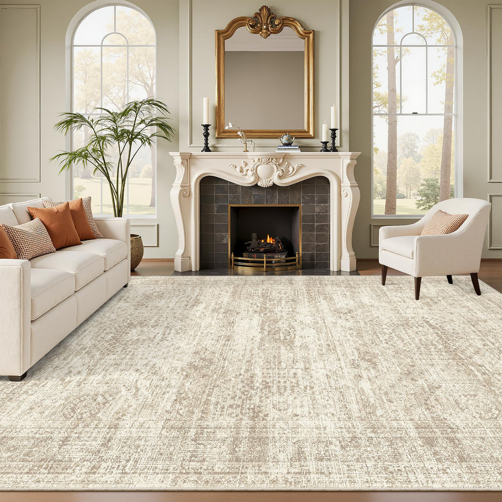 Vintage beige living room rug