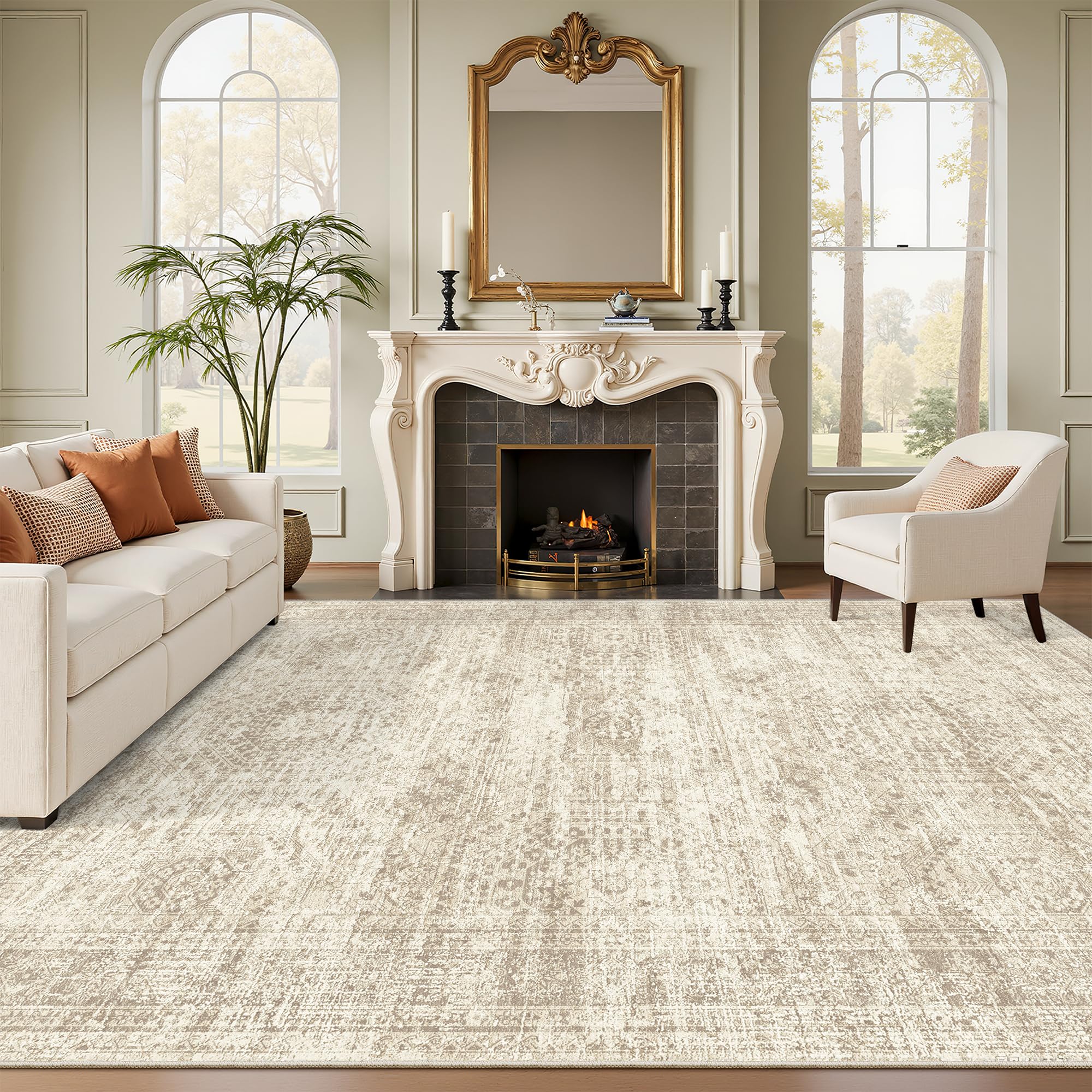 Vintage beige living room rug