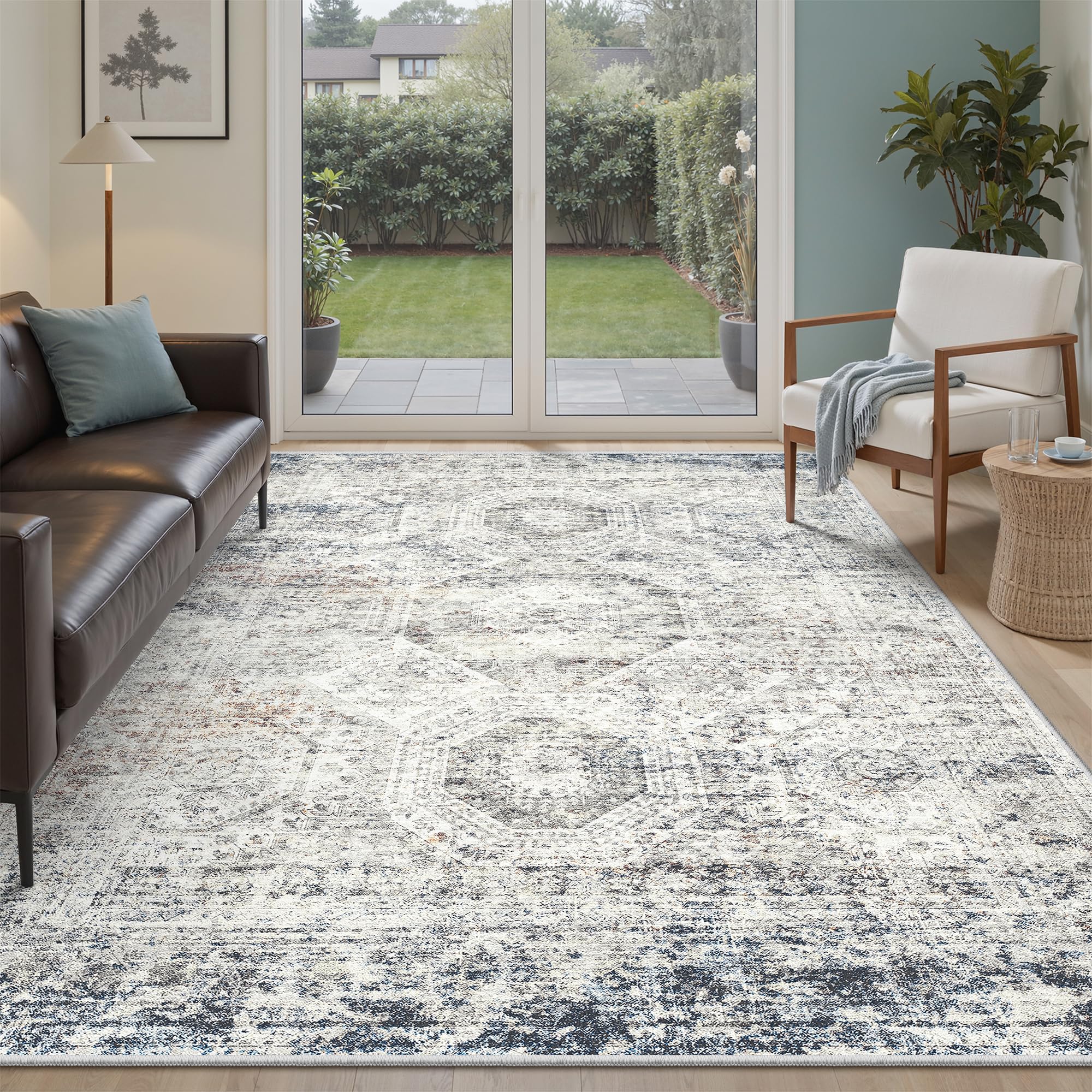 Vintage beige living room rug