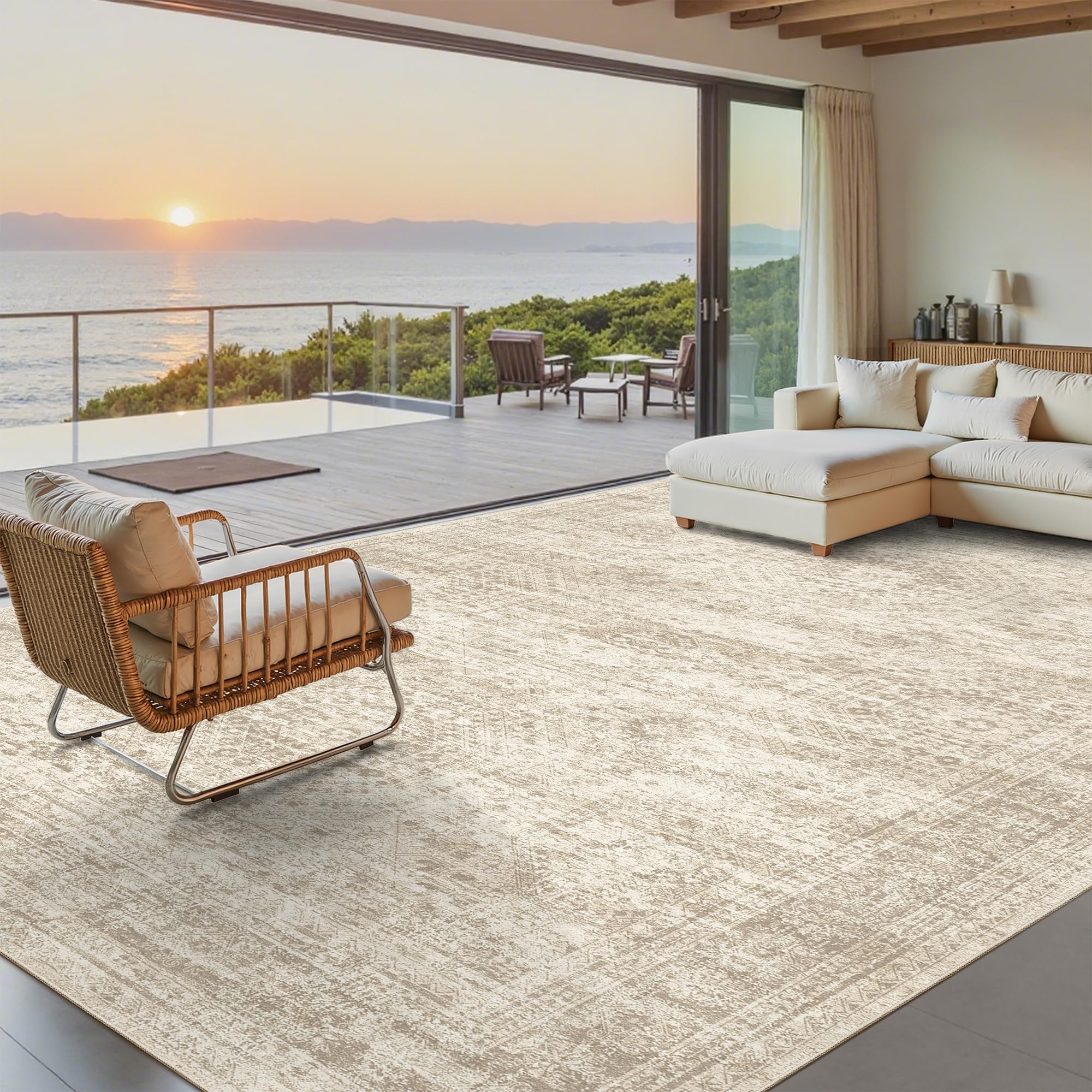 Vintage beige living room rug