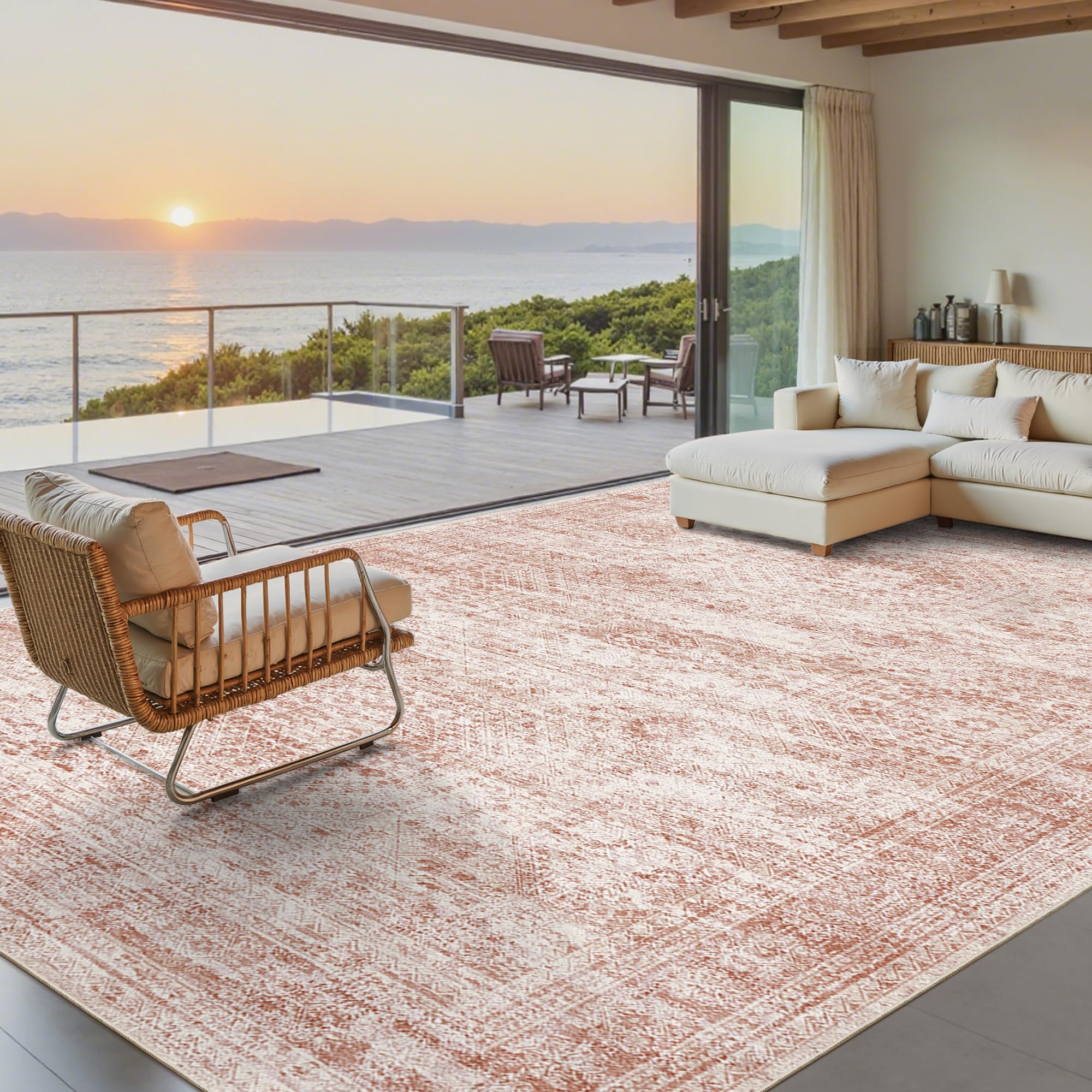 Vintage beige living room rug