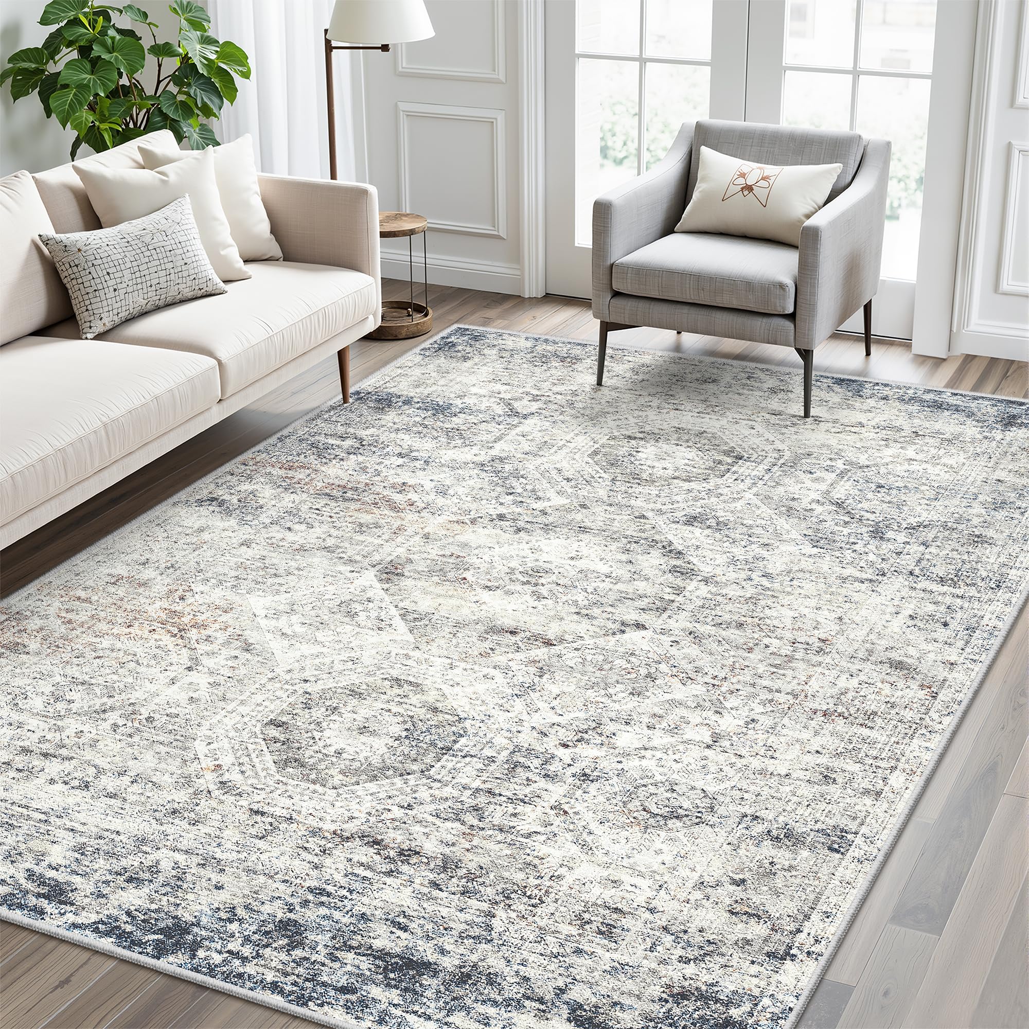 Vintage beige living room rug