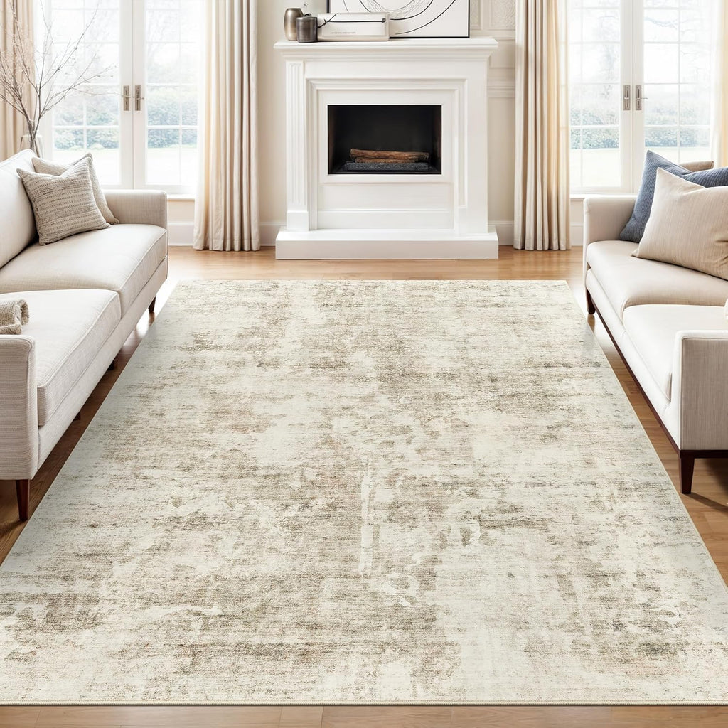 Art&Tuft Washable Abstract Block Styled Indoor Area Rug - Anti-Slip Backing, Stain-Resistant, Soft-Step Modern Minimalist Rug for Living Room, Bedroom Decor, Room Accessories