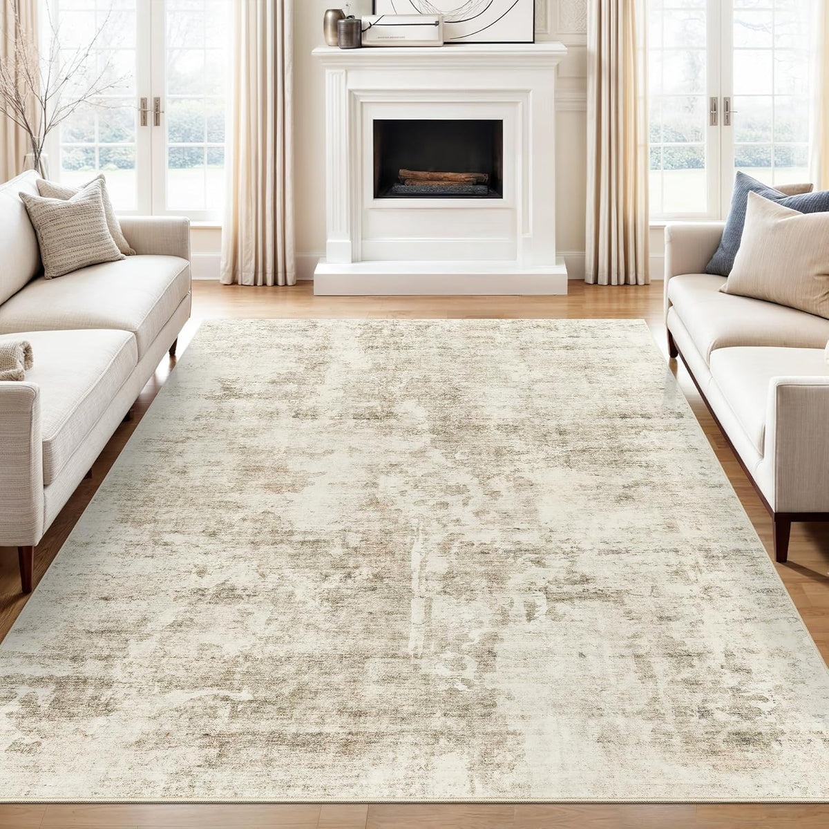Art&Tuft Washable Abstract Block Styled Indoor Area Rug - Anti-Slip Backing, Stain-Resistant, Soft-Step Modern Minimalist Rug for Living Room, Bedroom Decor, Room Accessories