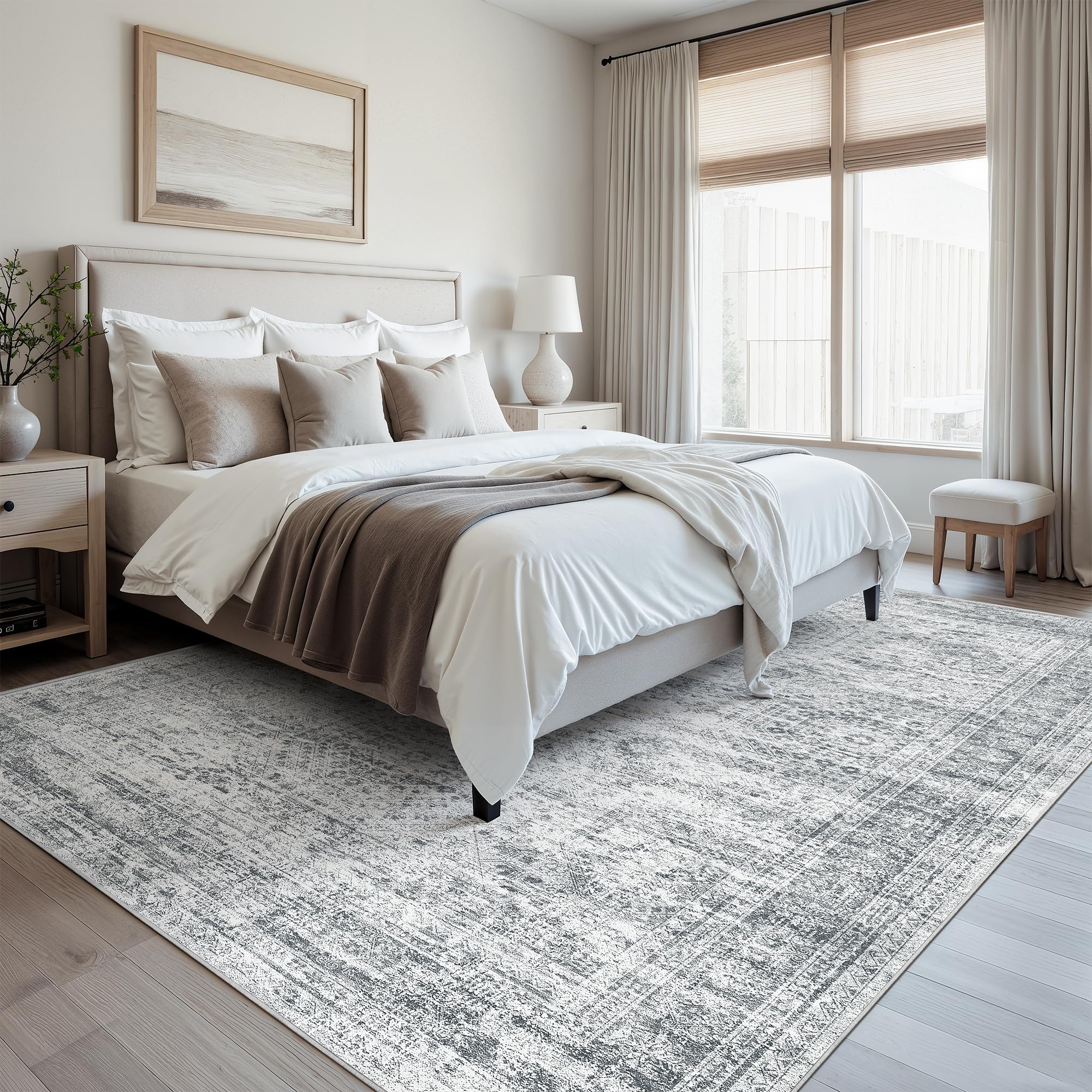Vintage beige living room rug