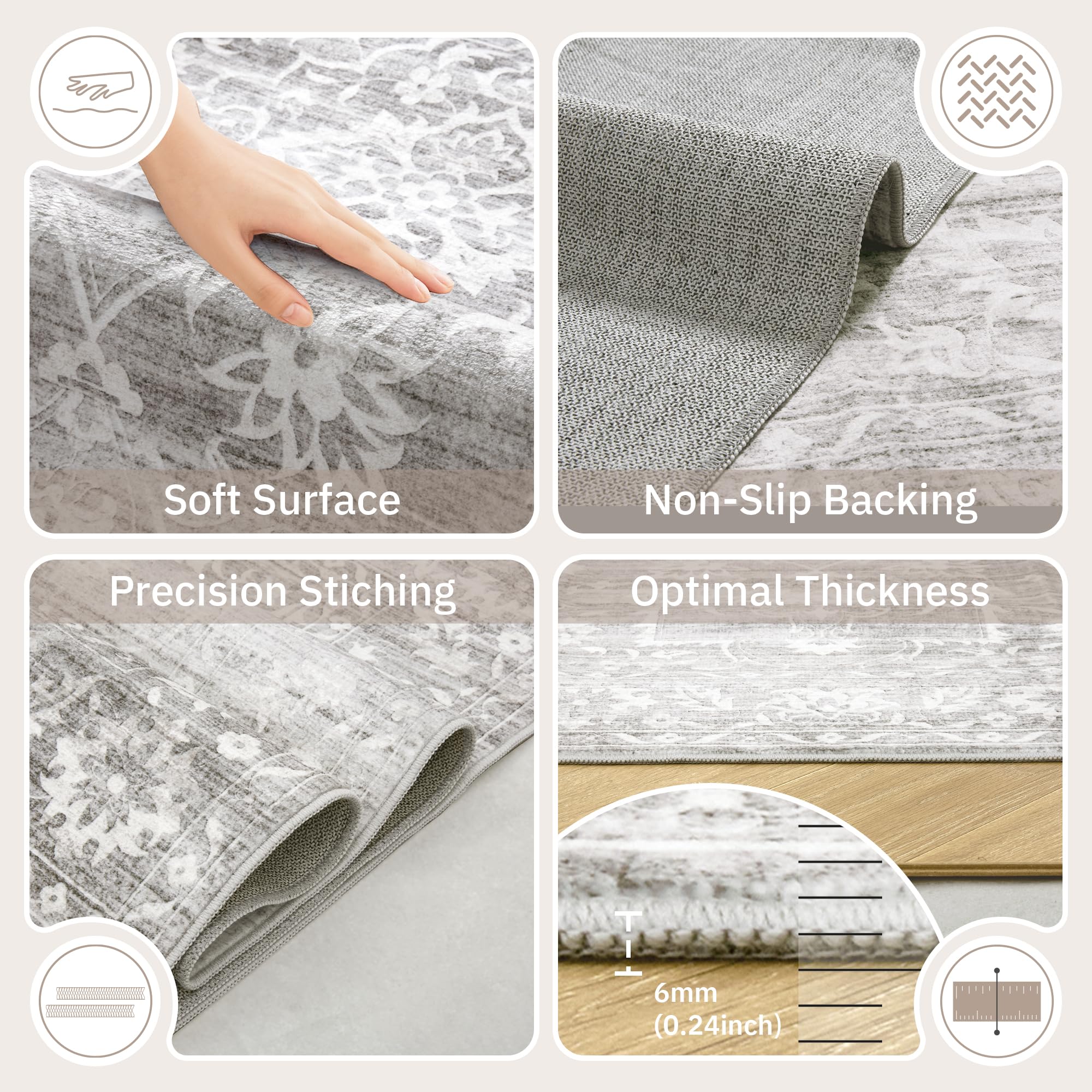 Washable Neutral Soft Rug