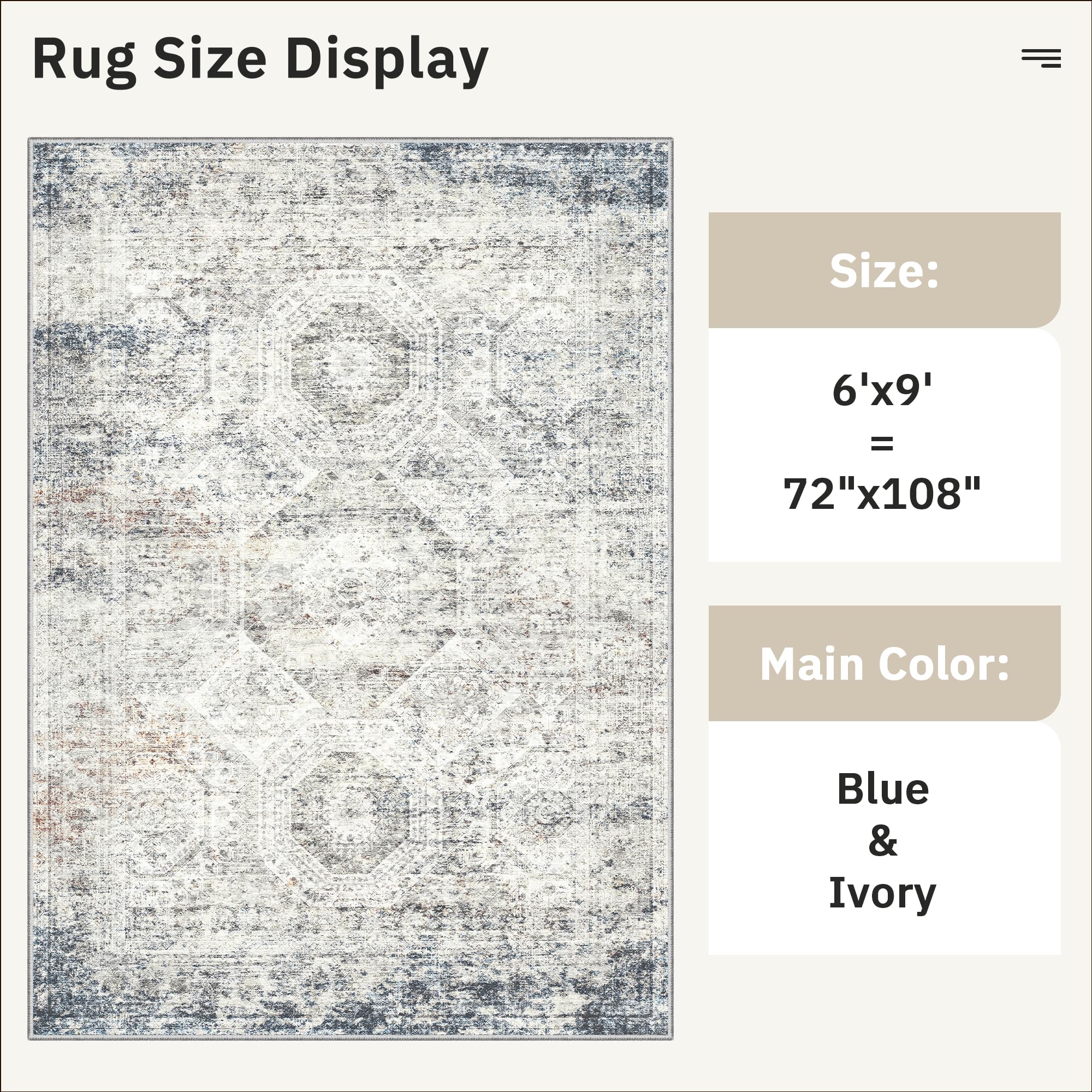 Vintage beige living room rug