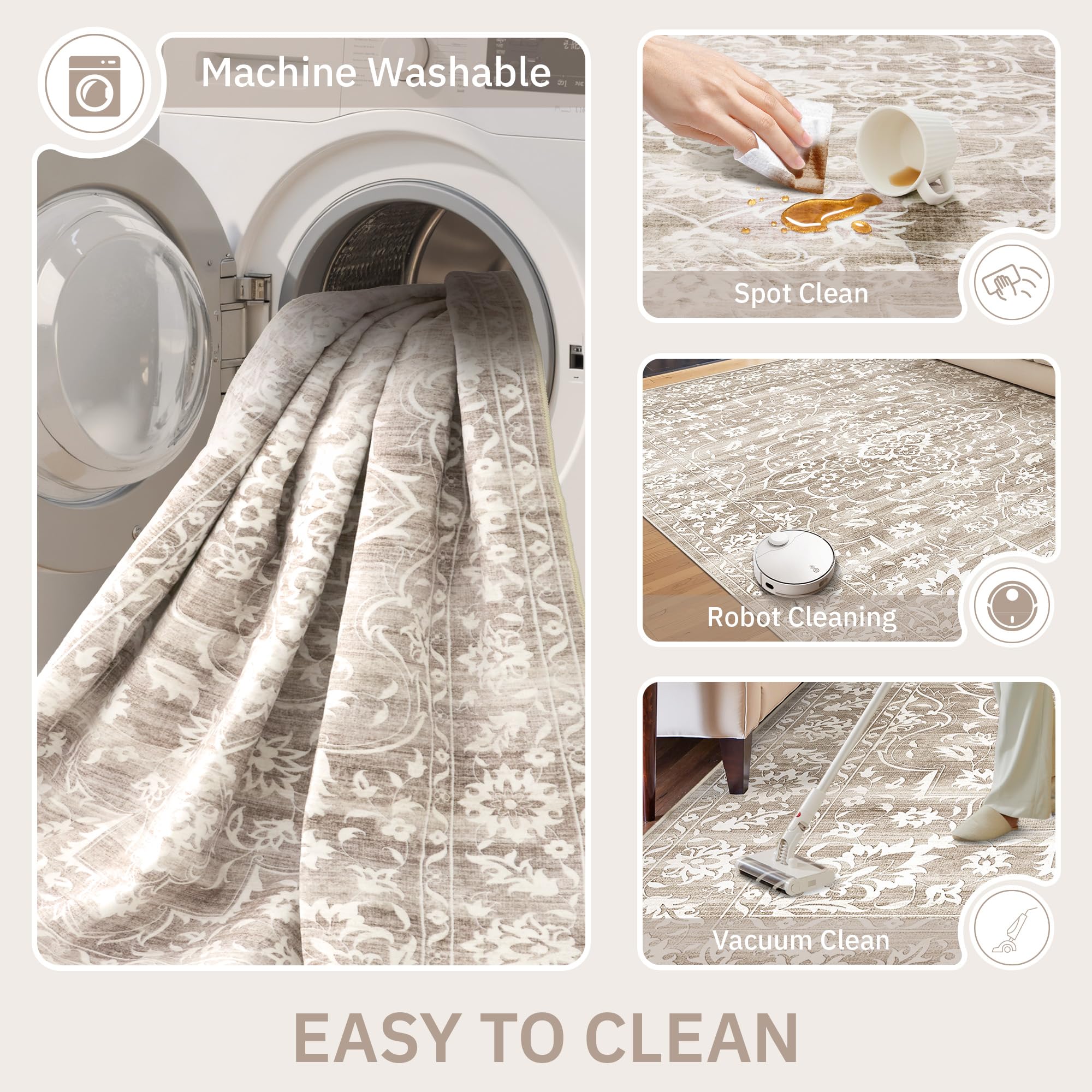 Washable Neutral Soft Rug