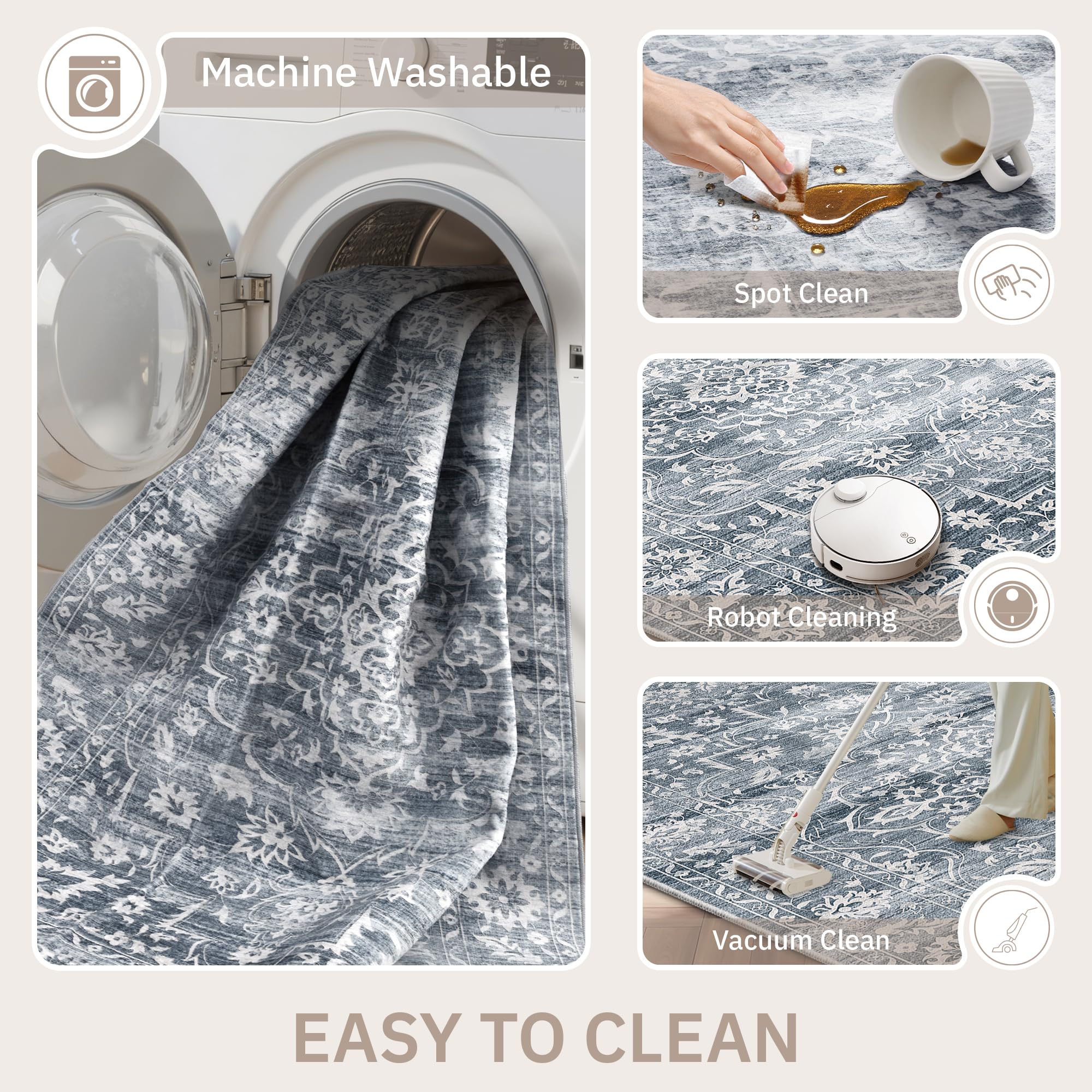 Washable Neutral Soft Rug