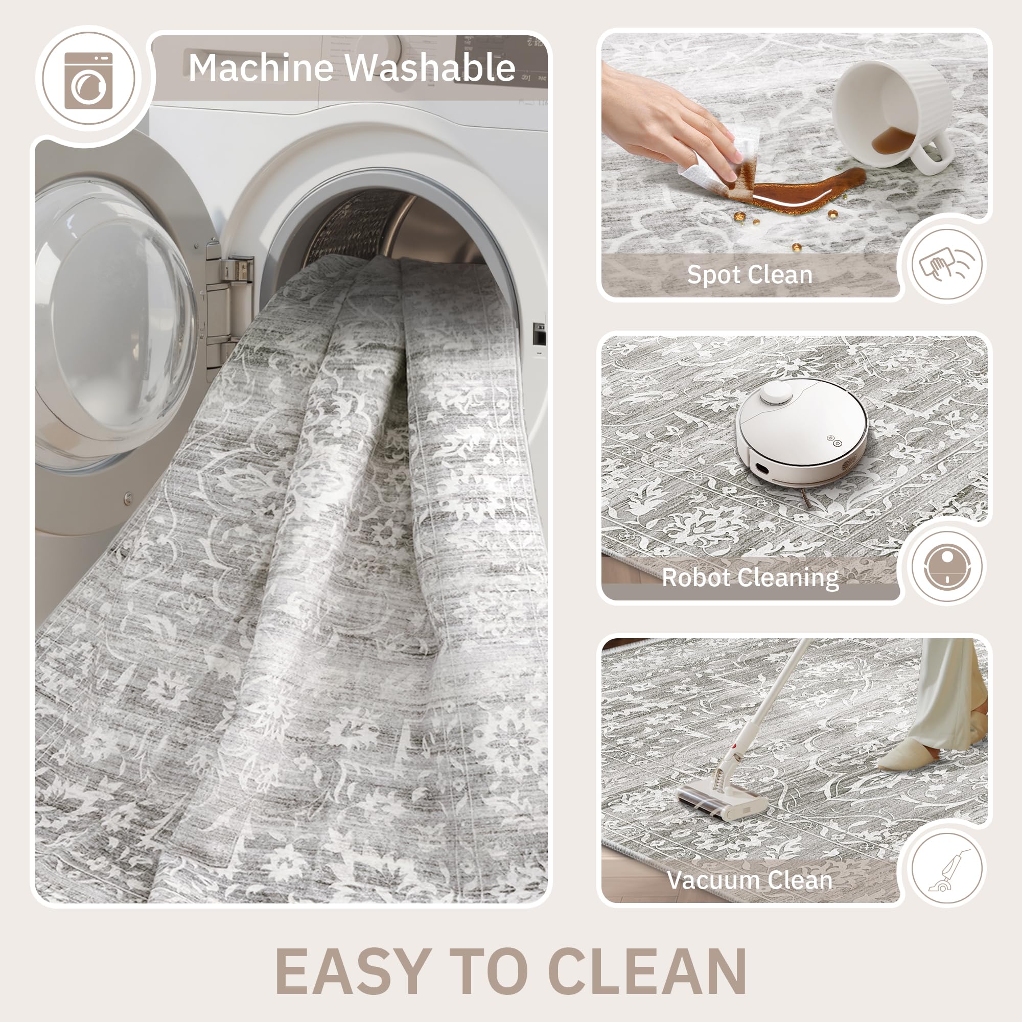 Washable Neutral Soft Rug