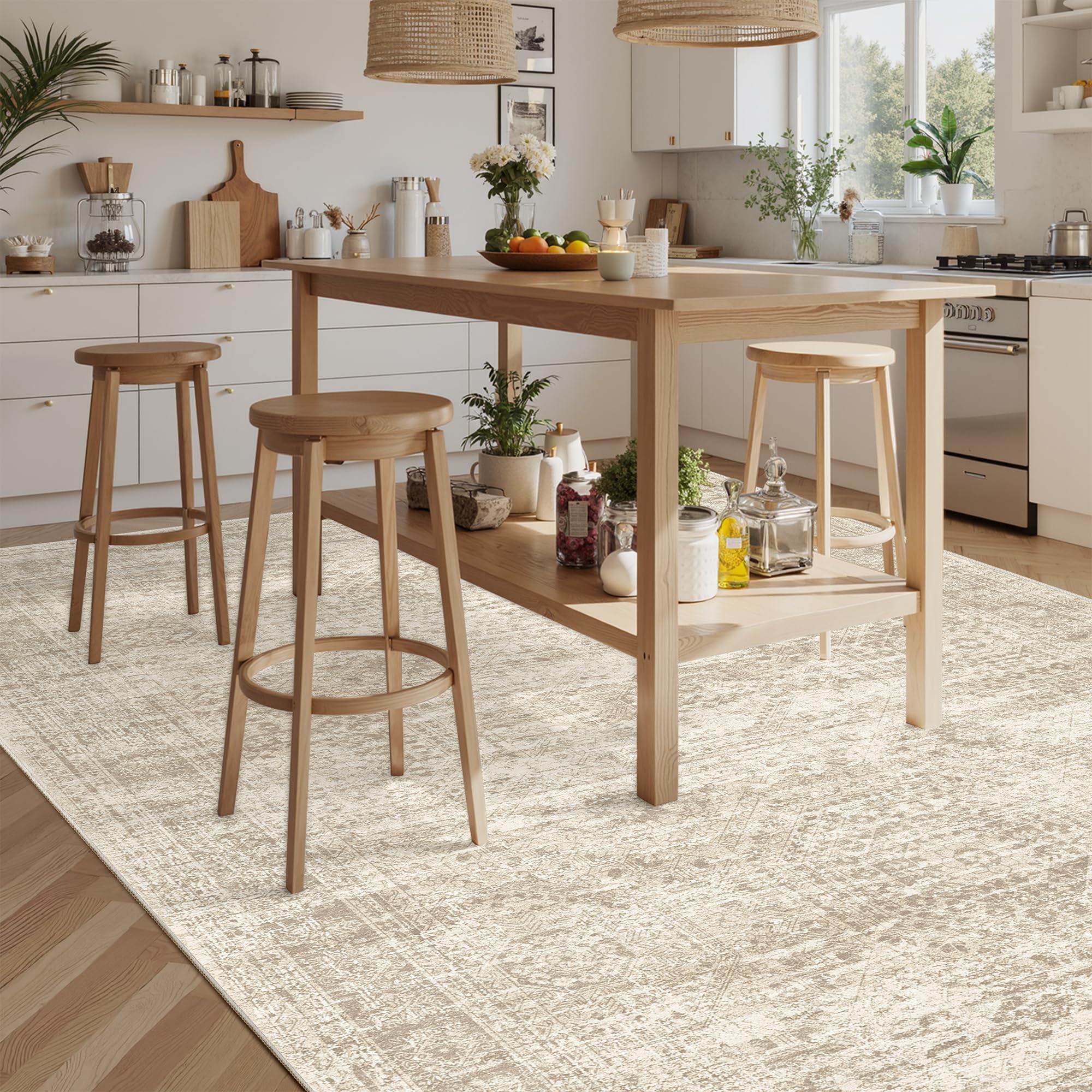 Vintage beige living room rug