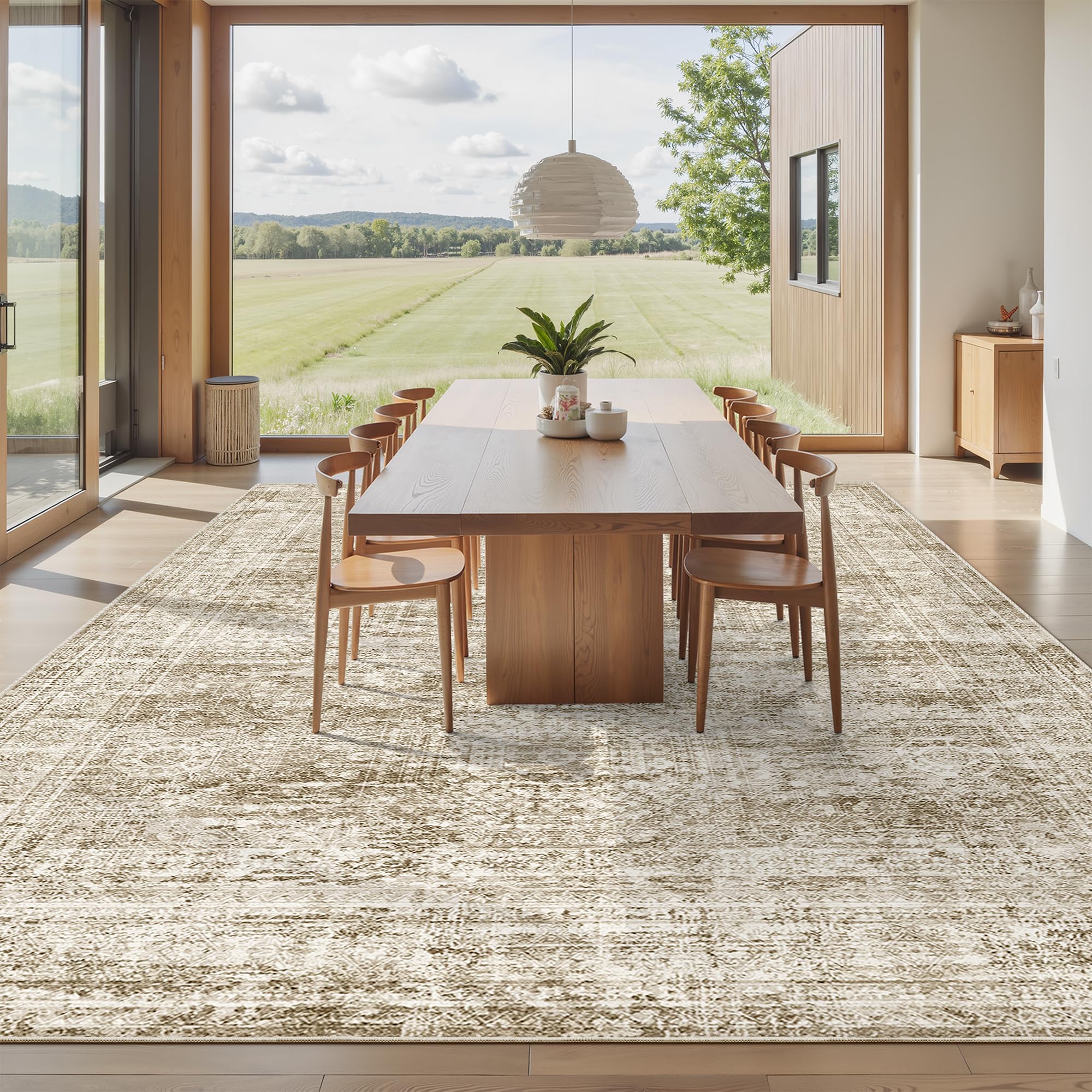 Vintage beige living room rug