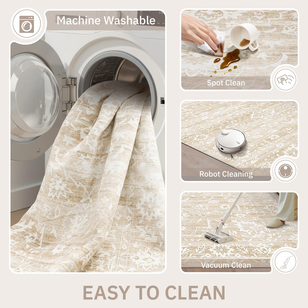 Washable Neutral Soft Rug