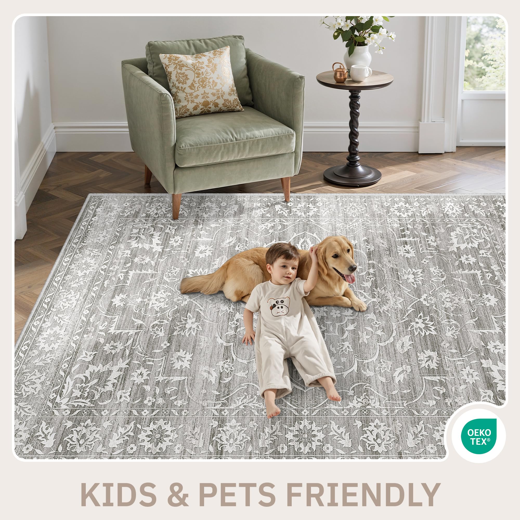 Washable Neutral Soft Rug