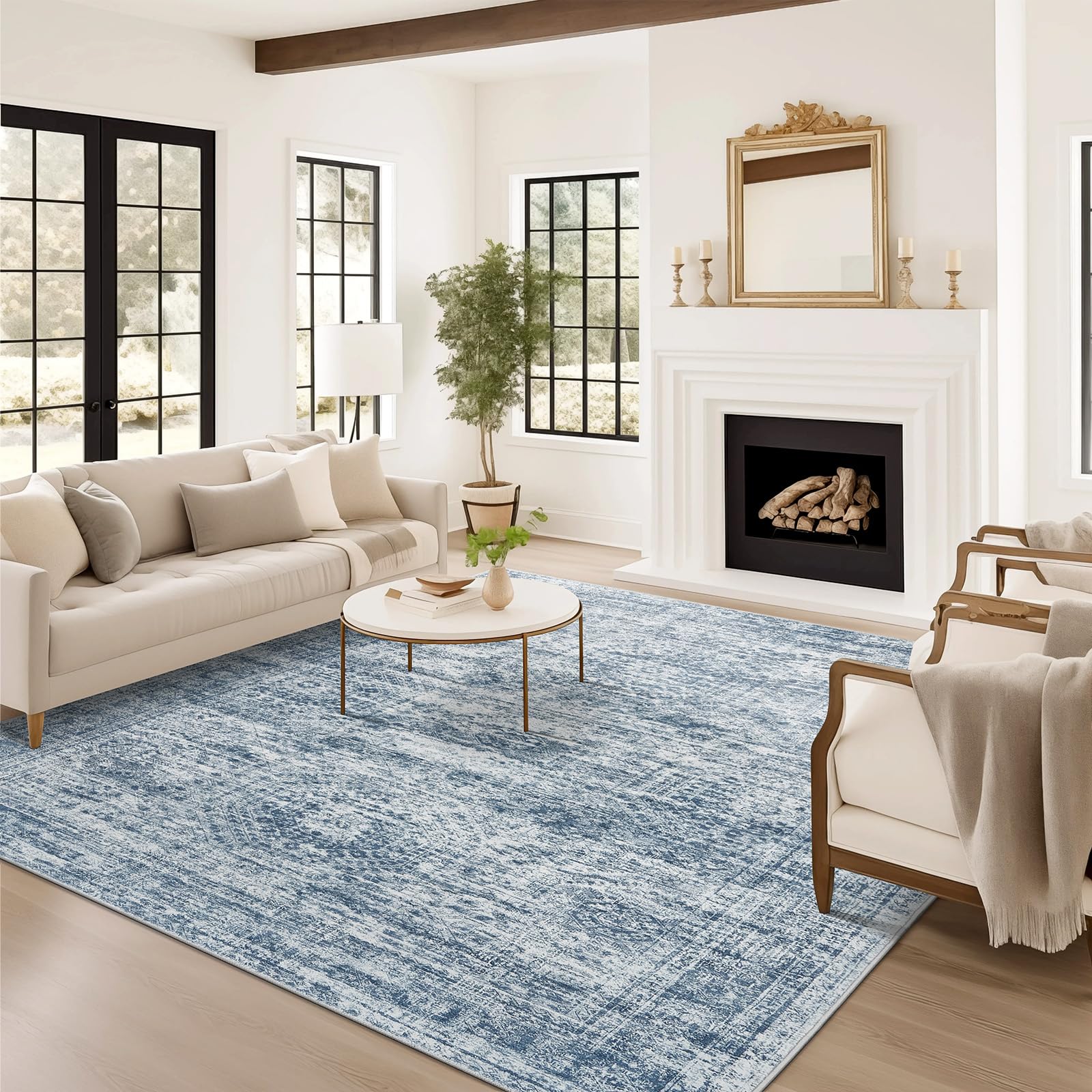 Vintage beige living room rug