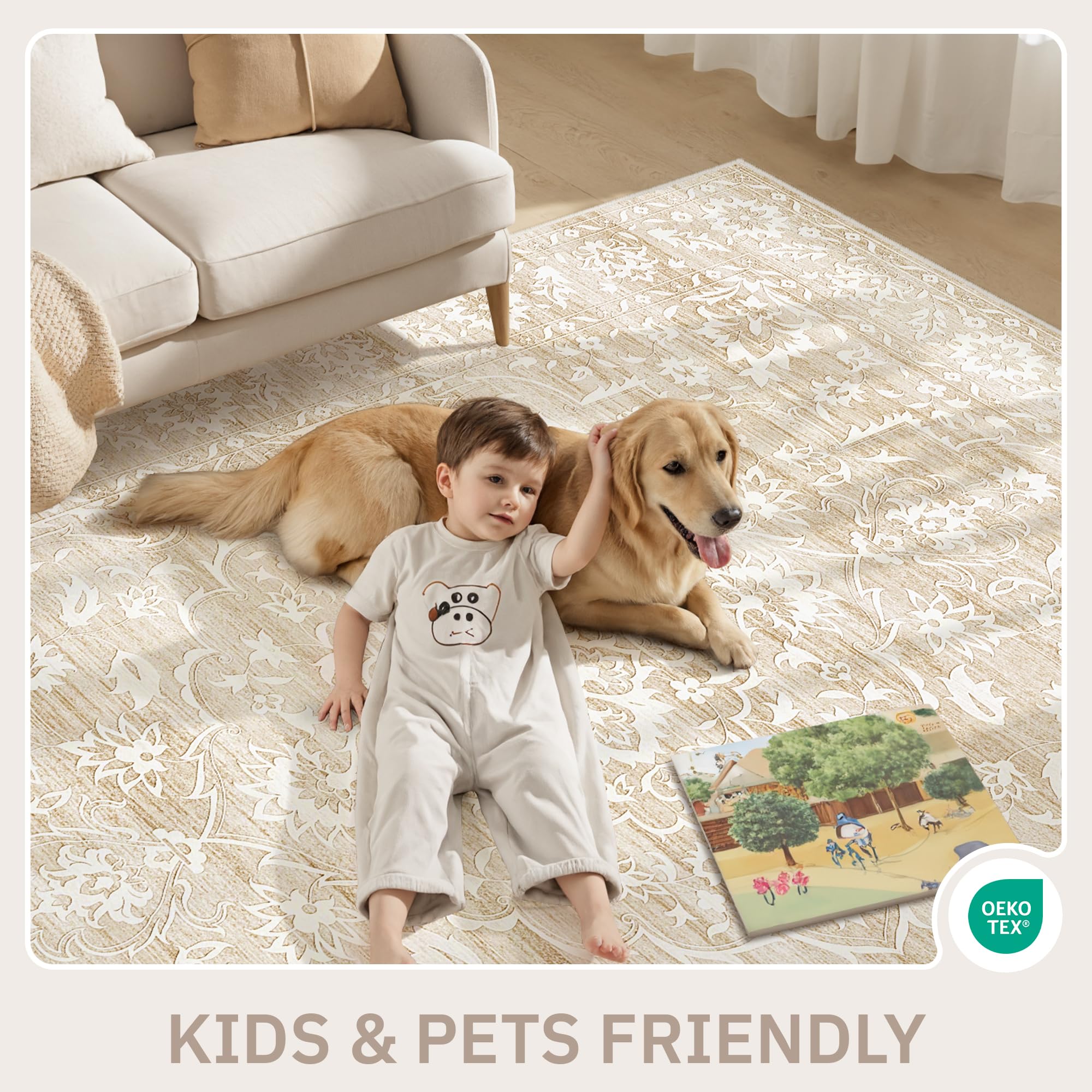 Washable Neutral Soft Rug