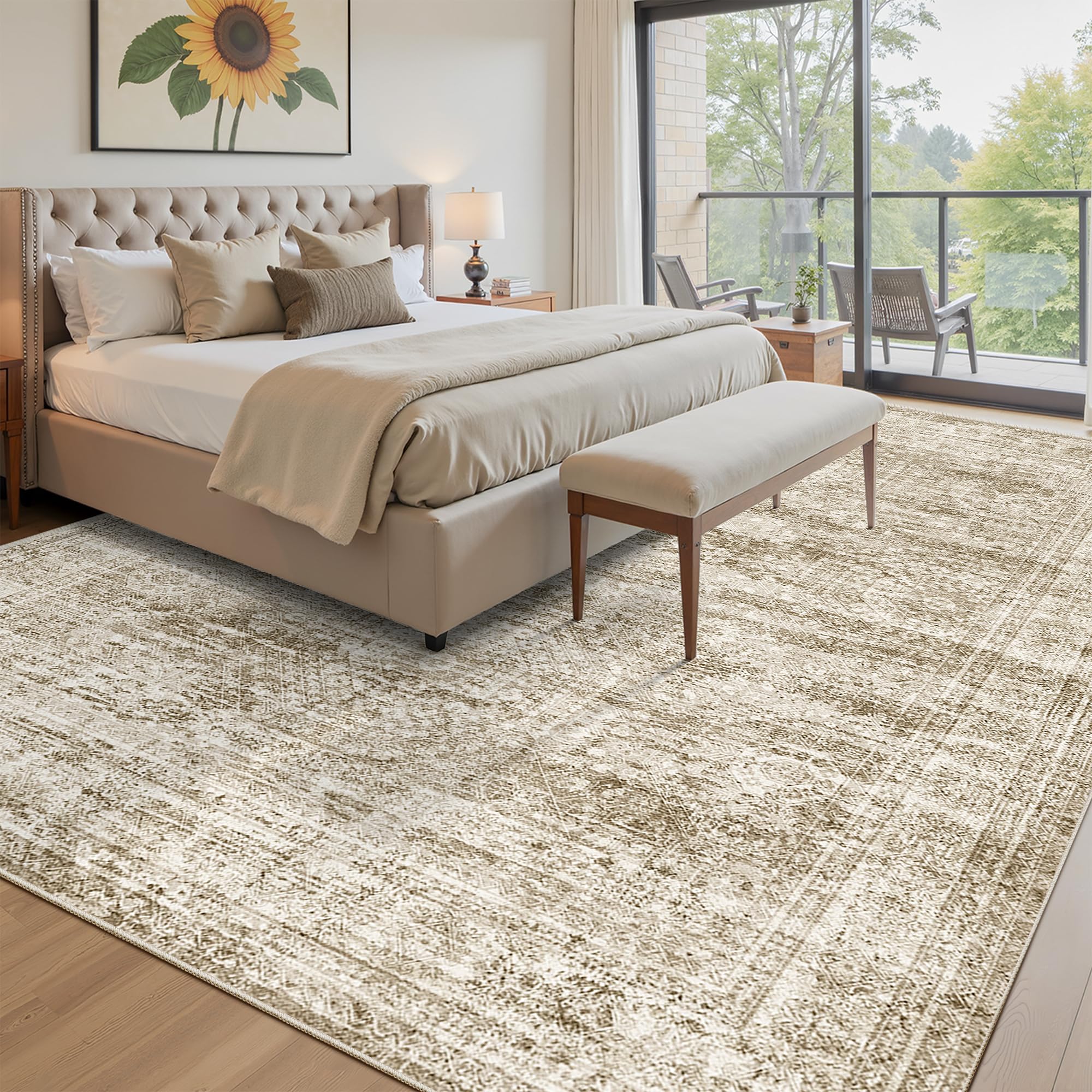 Vintage beige living room rug