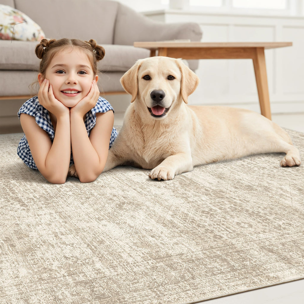 Vintage beige living room rug