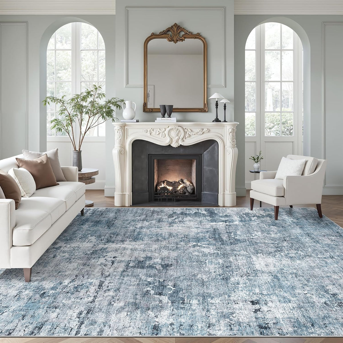 Art&Tuft Washable Abstract Block Styled Indoor Area Rug - Anti-Slip Backing, Stain-Resistant, Soft-Step Modern Minimalist Rug for Living Room, Bedroom Decor, Room Accessories